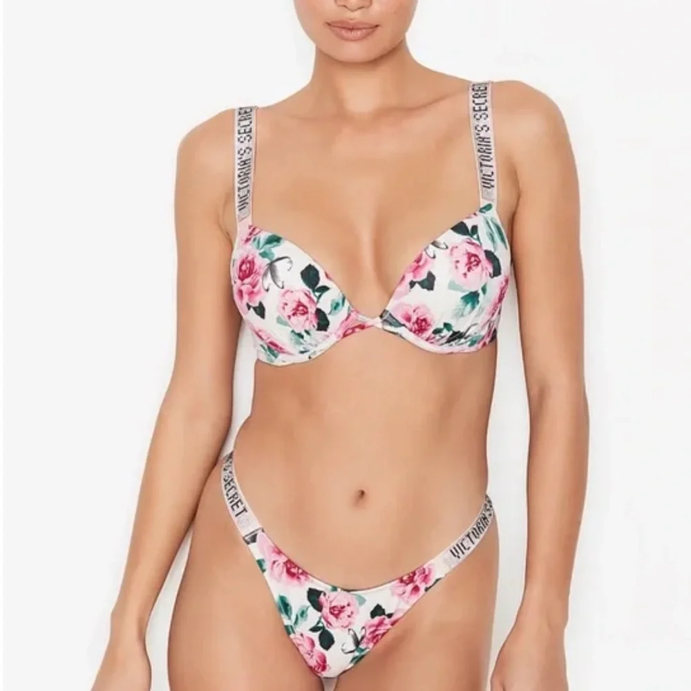 SET✨ VERY SEXY Bombshell Logo Shine Strap Add-2-Cups Push-Up Bra & Bikini Bottom